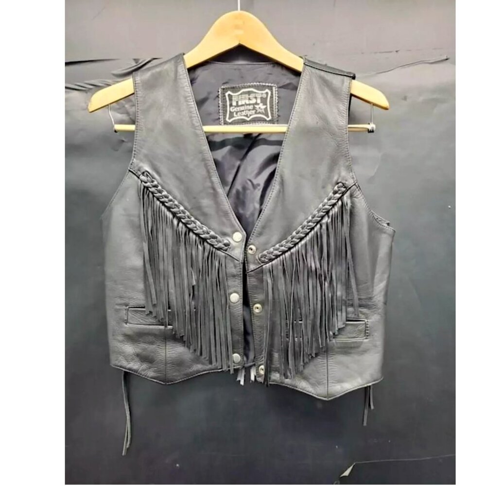 First Leather Fringe Motorcycle Vest Gloves Corset Set Western Concho Women M